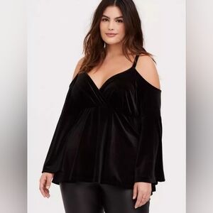 Torrid Black Velvet Off The Shoulder Babydoll Top 3x